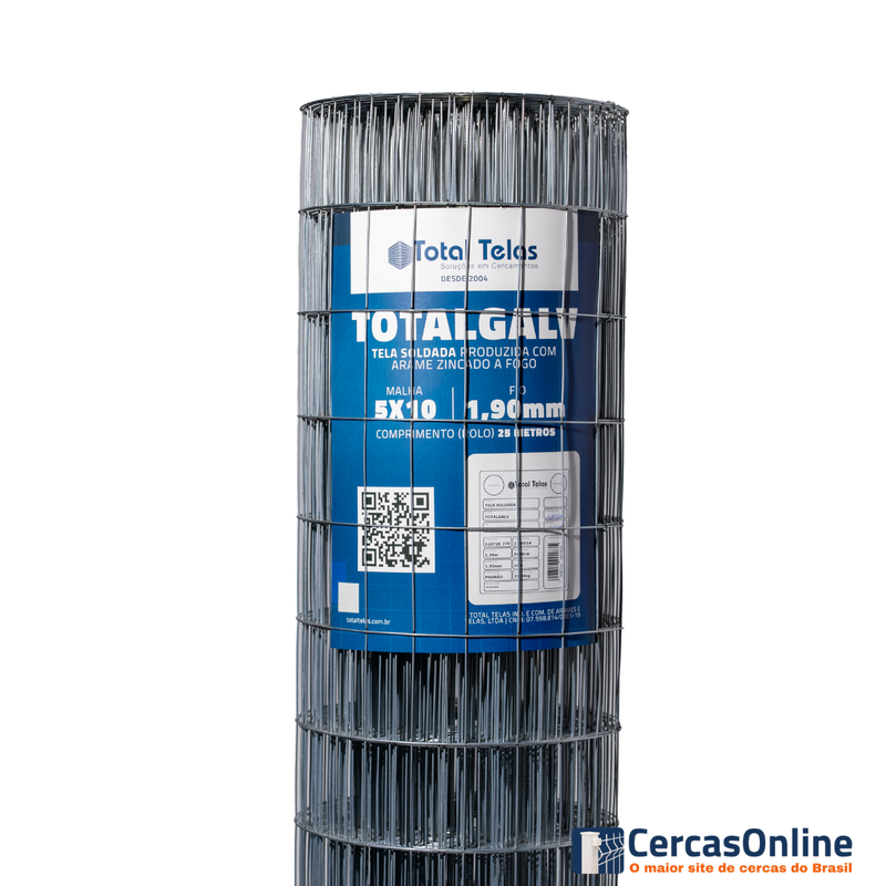 Tela Soldada - TotalGalv - 5x10 - 1,90mm - Rolo com 25m